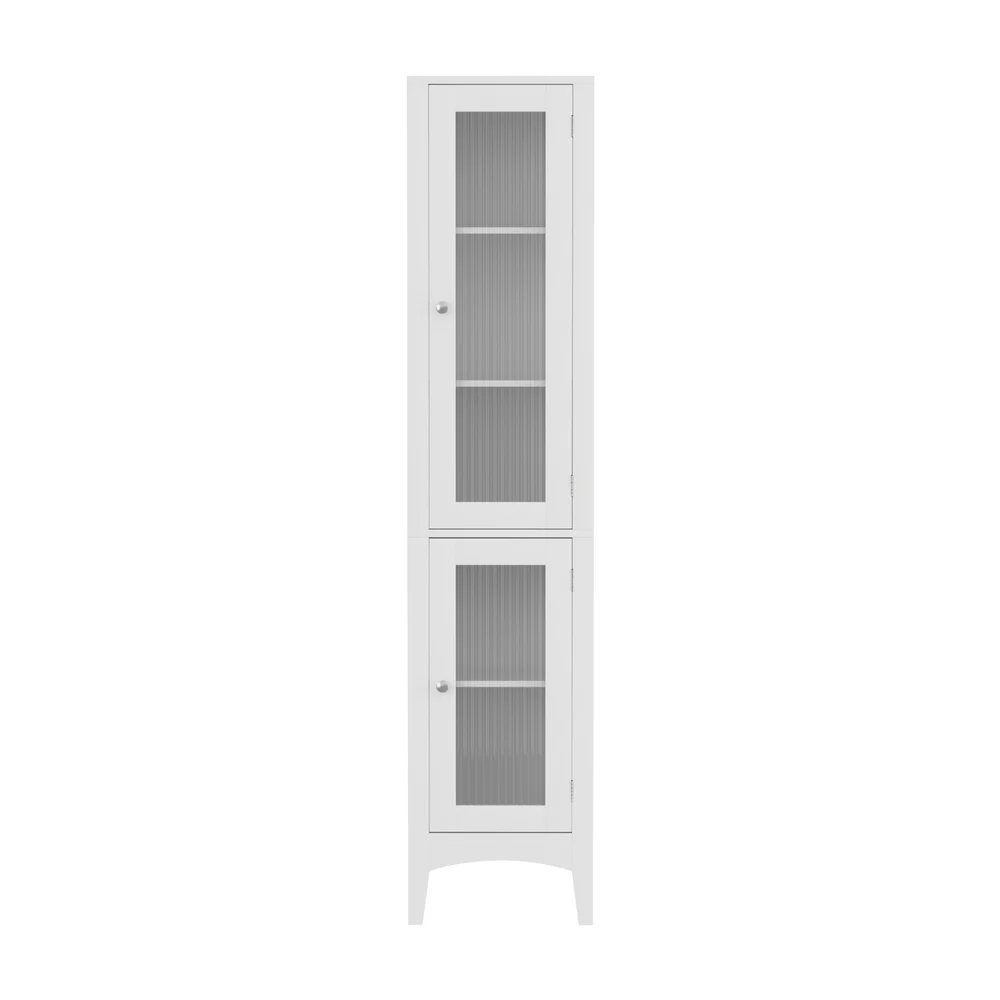 Artiss Bathroom Storage Cabinet 160cm Tall Slim Floor Cupboard Toilet Glass Door White - Image 3