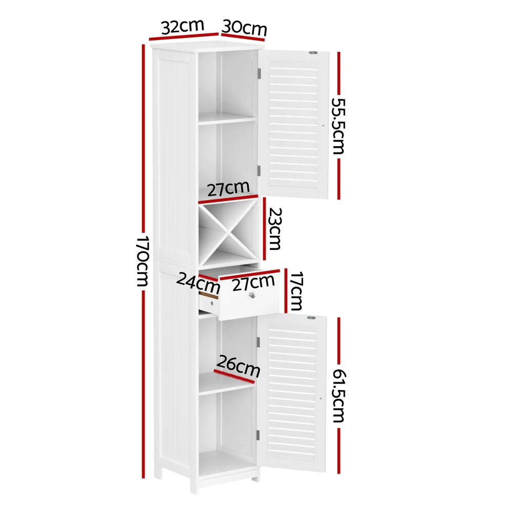 Artiss Bathroom Storage Cabinet 170cm Tall Slim Organiser Toilet Corner Adjustable Shelf Louver Door White - Image 2