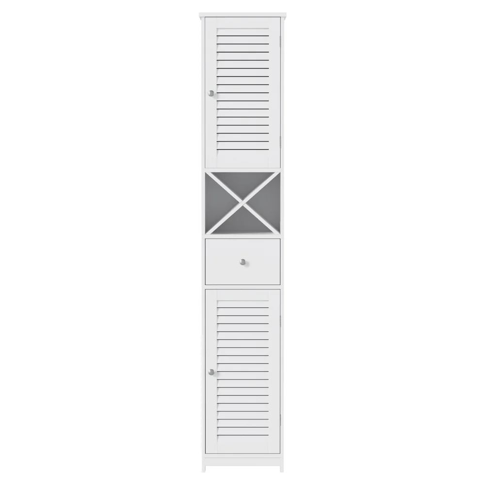 Artiss Bathroom Storage Cabinet 170cm Tall Slim Organiser Toilet Corner Adjustable Shelf Louver Door White - Image 3