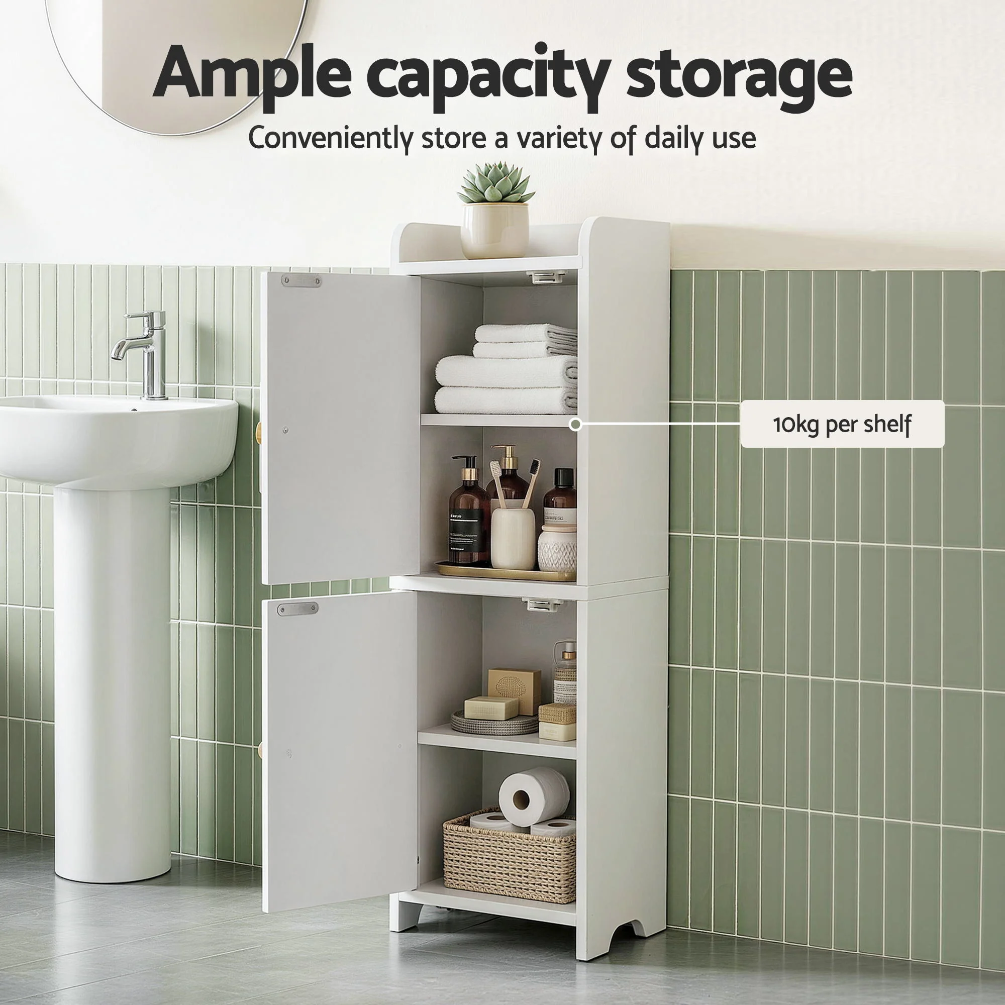 Artiss Bathroom Storage Cabinet 75cm Adjustable Shelf White - Image 5