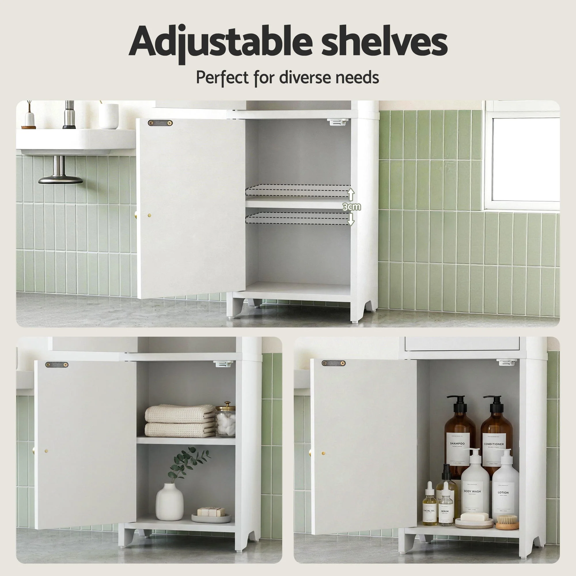 Artiss Bathroom Storage Cabinet 75cm Adjustable Shelf White - Image 6
