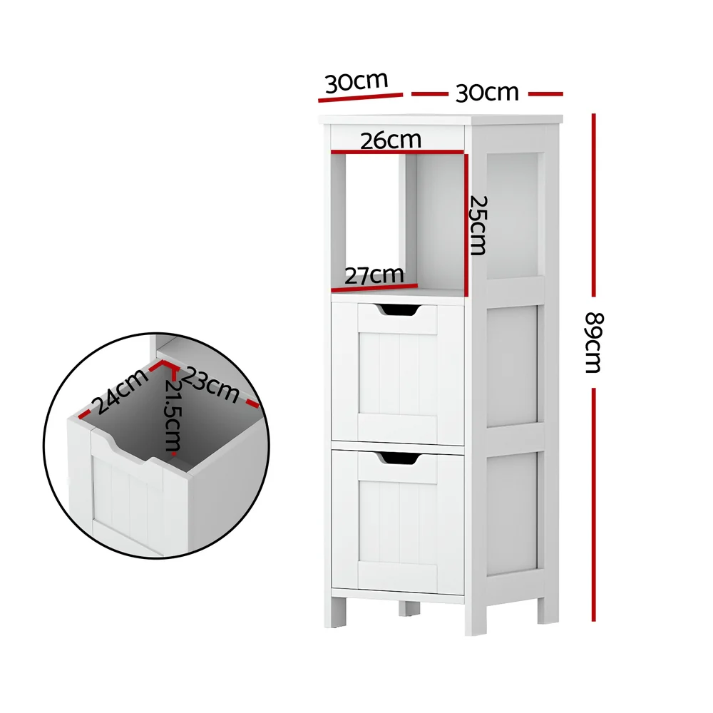 Artiss Bathroom Storage Cabinet 89cm Floor Toilet Drawer Bedroom Organizer Standing White - Image 2