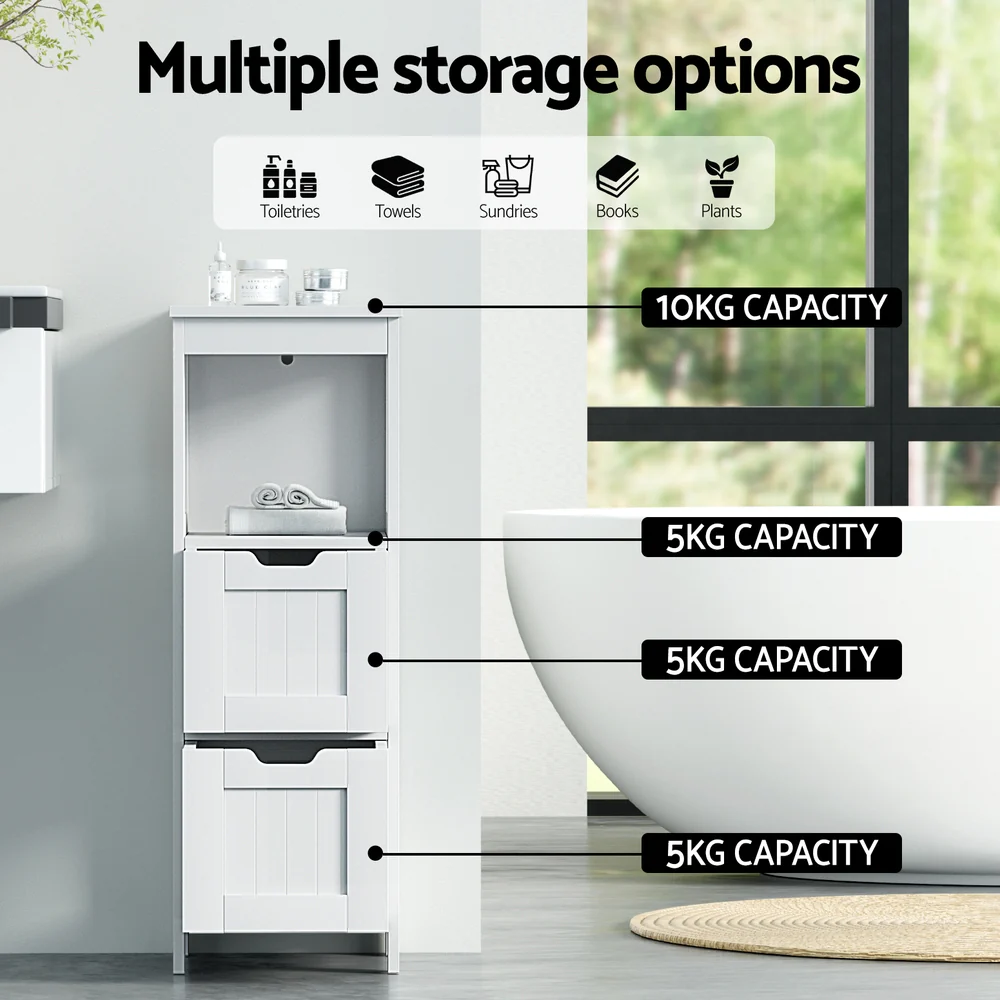 Artiss Bathroom Storage Cabinet 89cm Floor Toilet Drawer Bedroom Organizer Standing White - Image 4