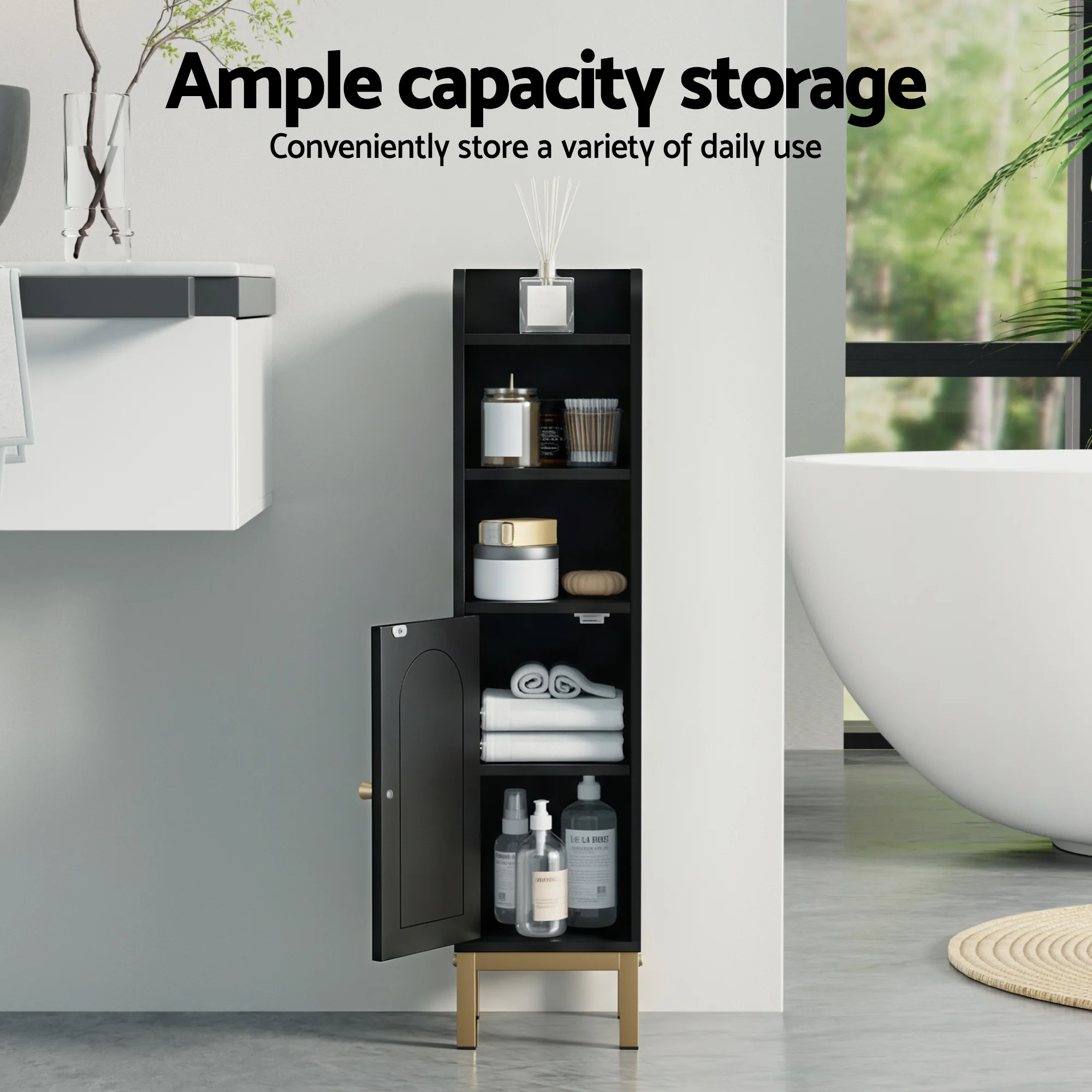 Artiss Bathroom Storage Cabinet Floor Organizer Toilet Corner Adjustable Black - Image 4