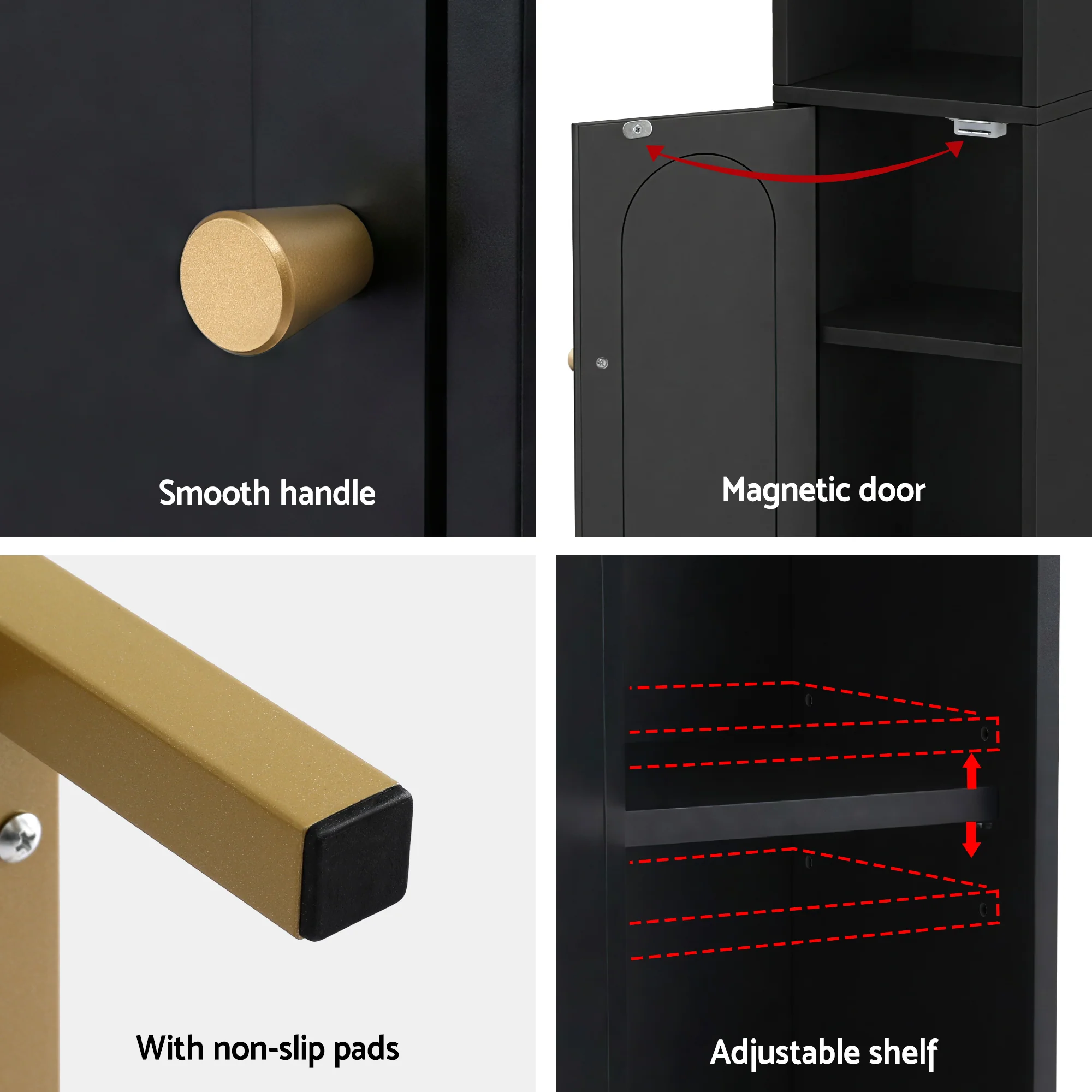 Artiss Bathroom Storage Cabinet Floor Organizer Toilet Corner Adjustable Black - Image 5