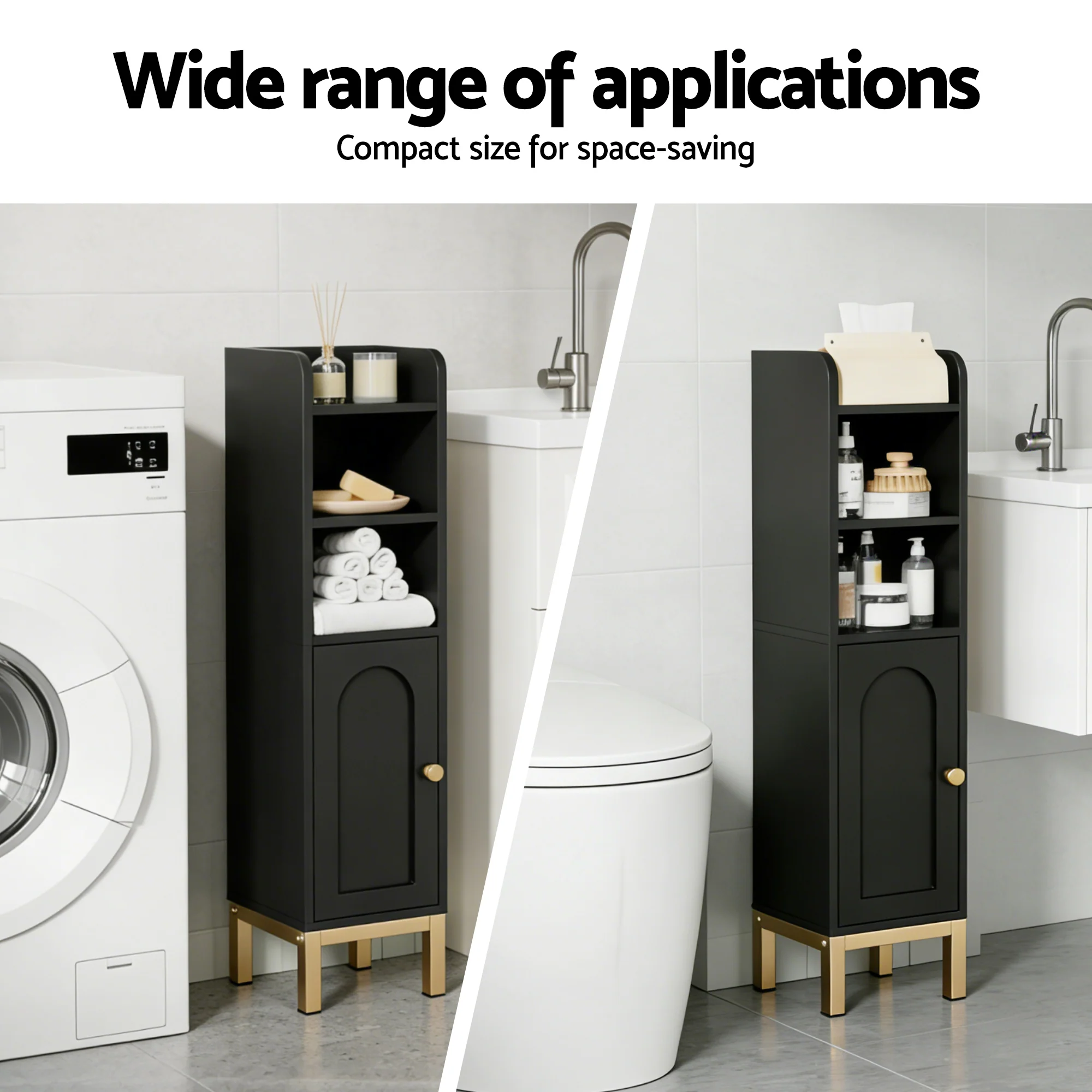 Artiss Bathroom Storage Cabinet Floor Organizer Toilet Corner Adjustable Black - Image 6