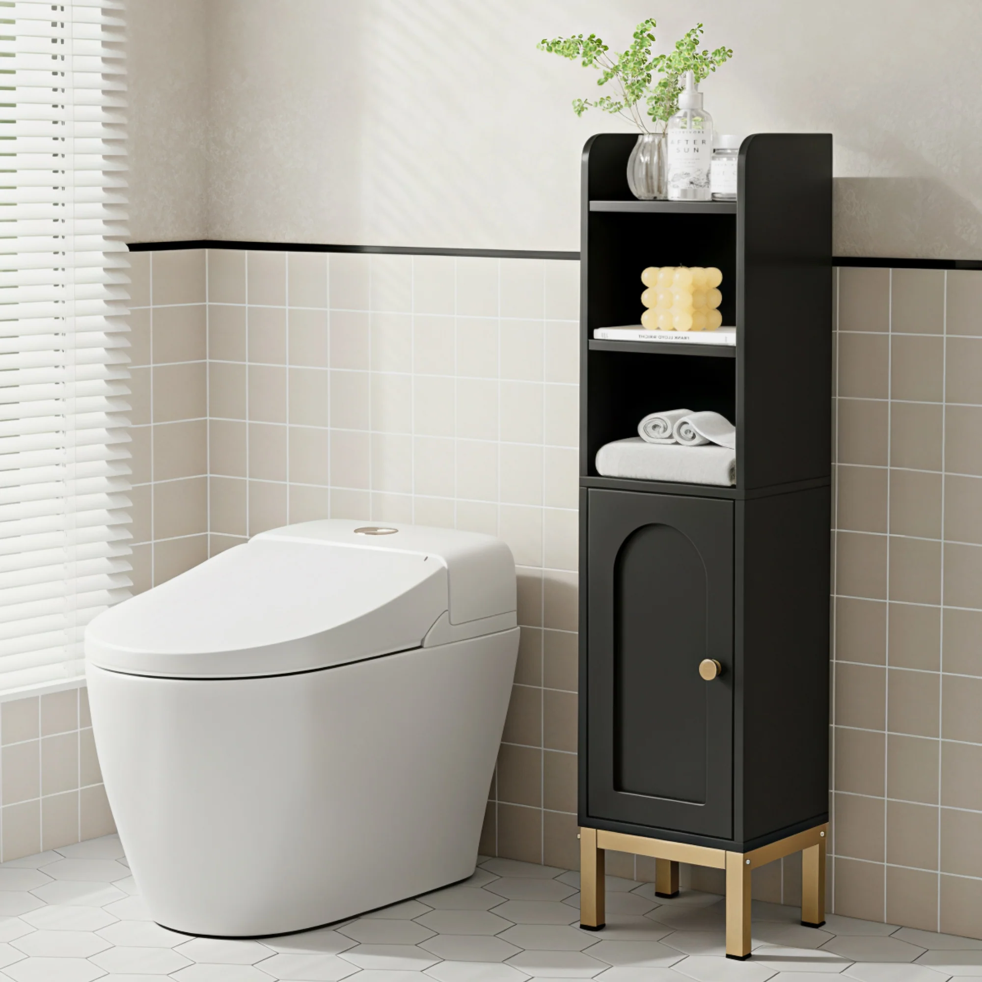 Artiss Bathroom Storage Cabinet Floor Organizer Toilet Corner Adjustable Black - Image 7