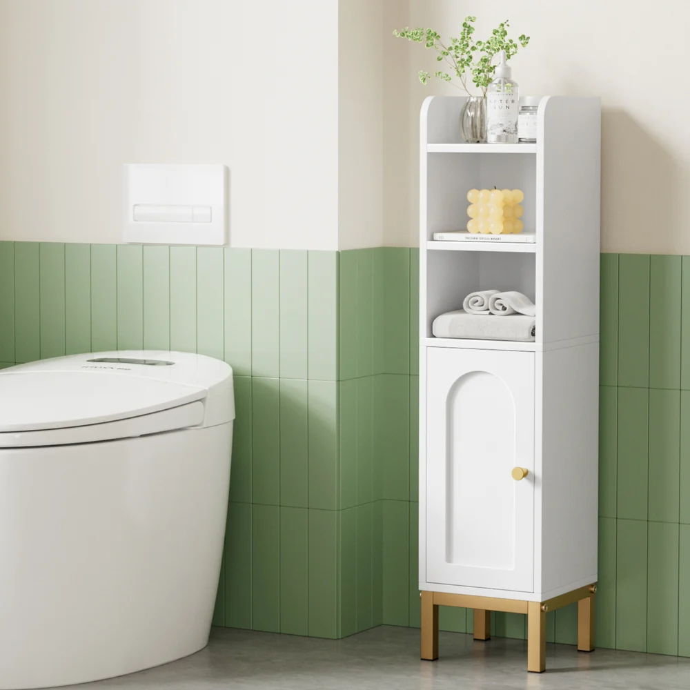 Artiss Bathroom Storage Cabinet Floor Organizer Toilet Corner Adjustable Shelf with Door White - Image 8