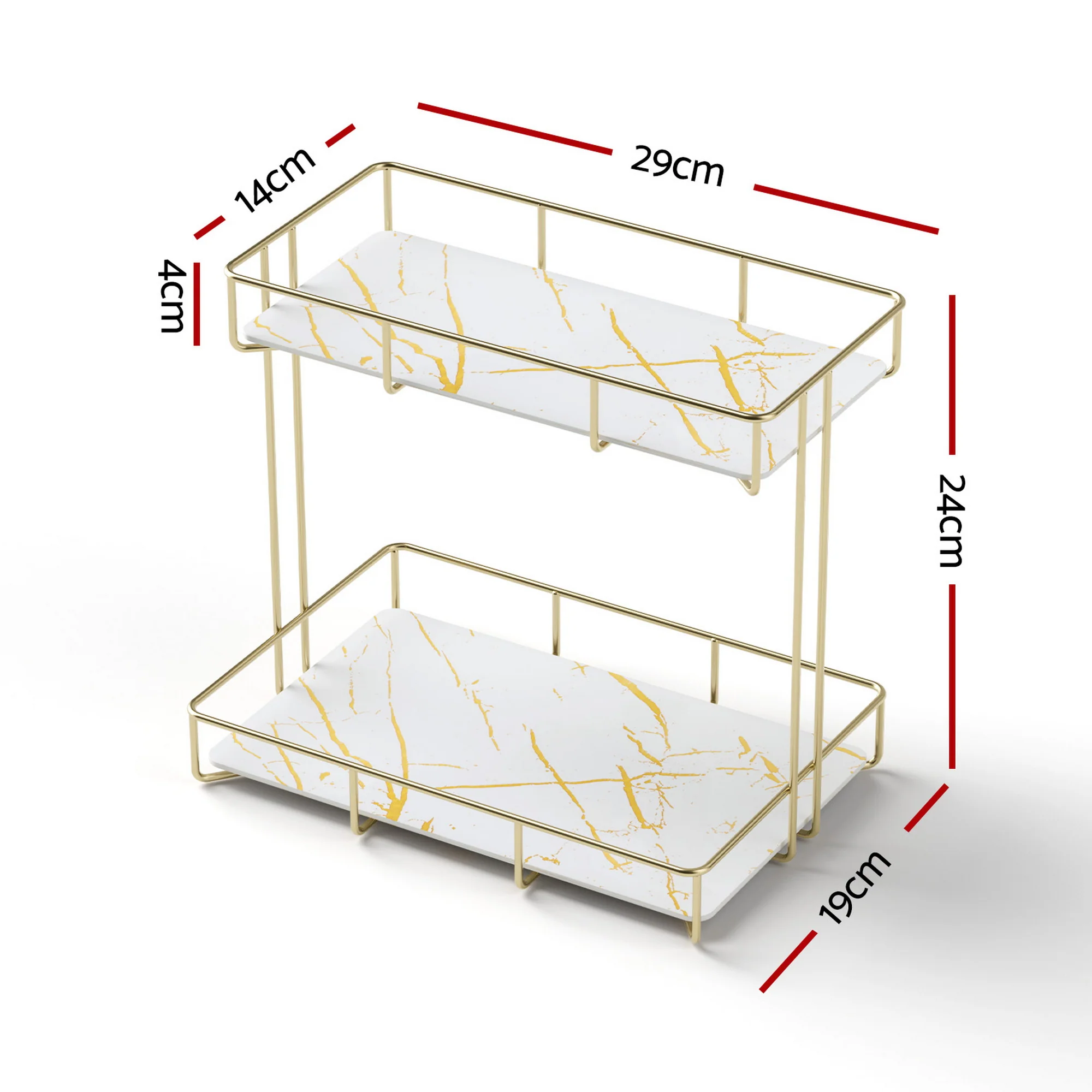 Artiss Bathroom Storage Rack 2 Tier Corner Organiser Gold Marble Look - Image 2