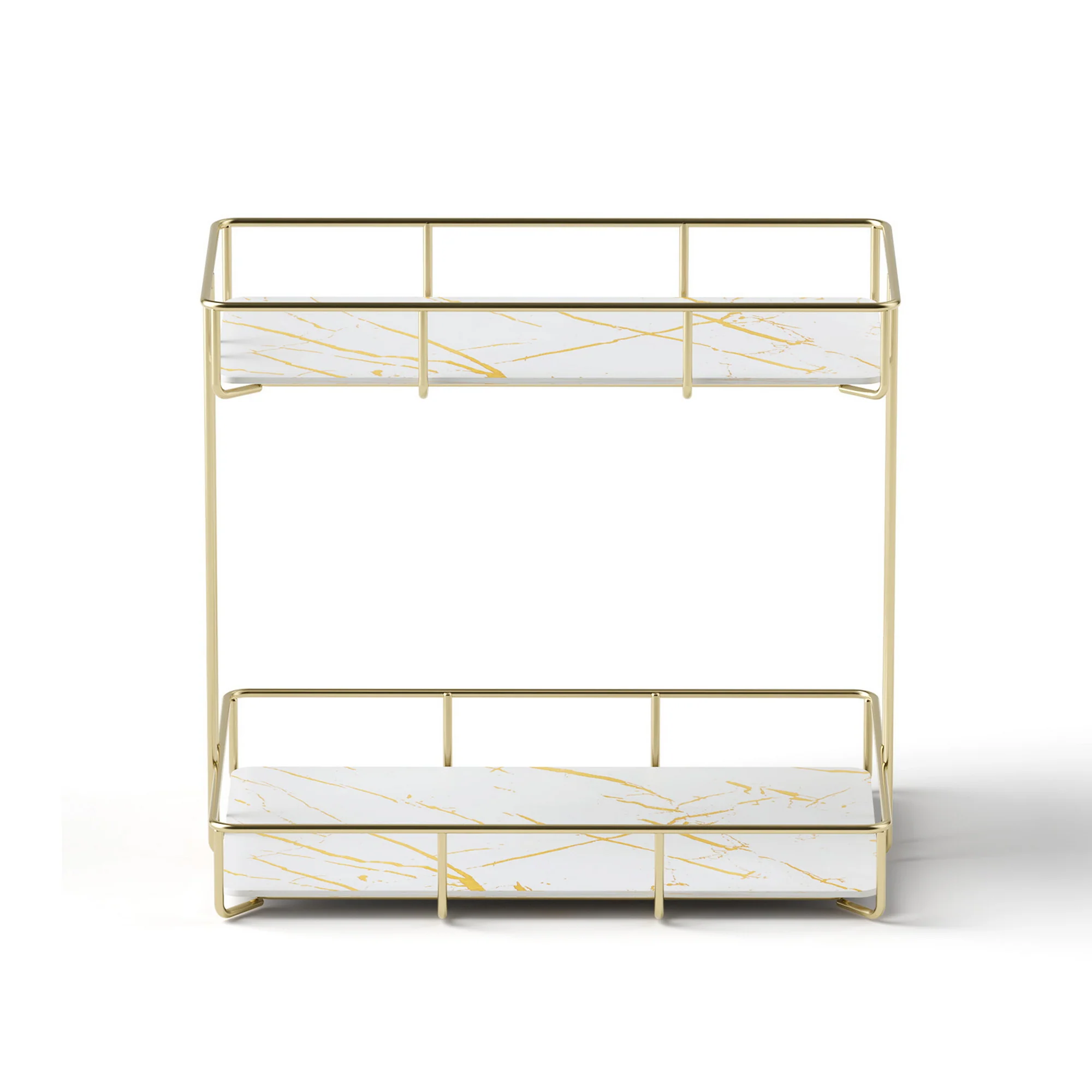 Artiss Bathroom Storage Rack 2 Tier Corner Organiser Gold Marble Look - Image 3