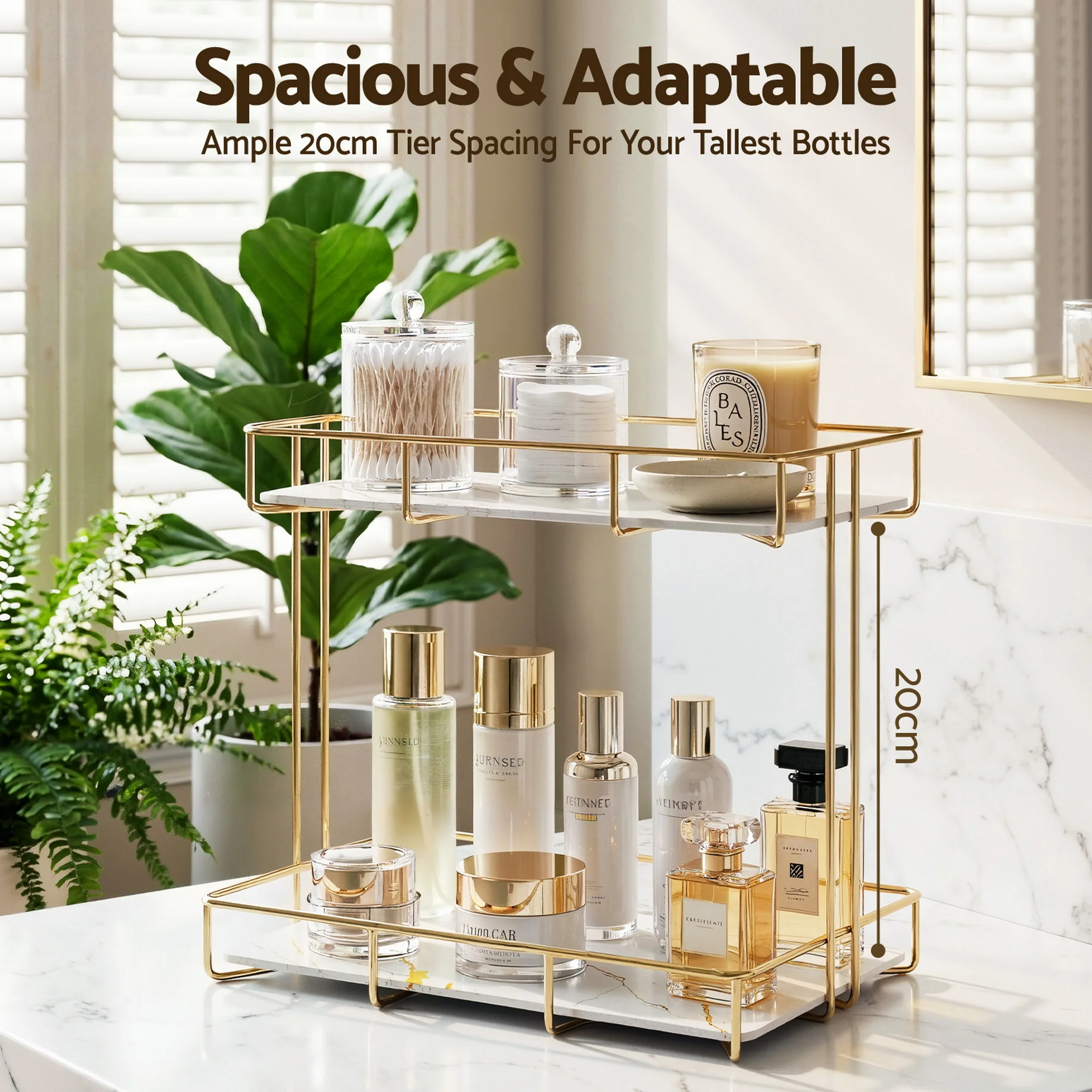 Artiss Bathroom Storage Rack 2 Tier Corner Organiser Gold Marble Look - Image 5