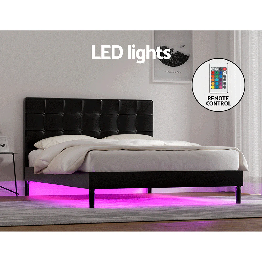 Artiss Bed Frame Double Size LED Black RAVI - Image 6