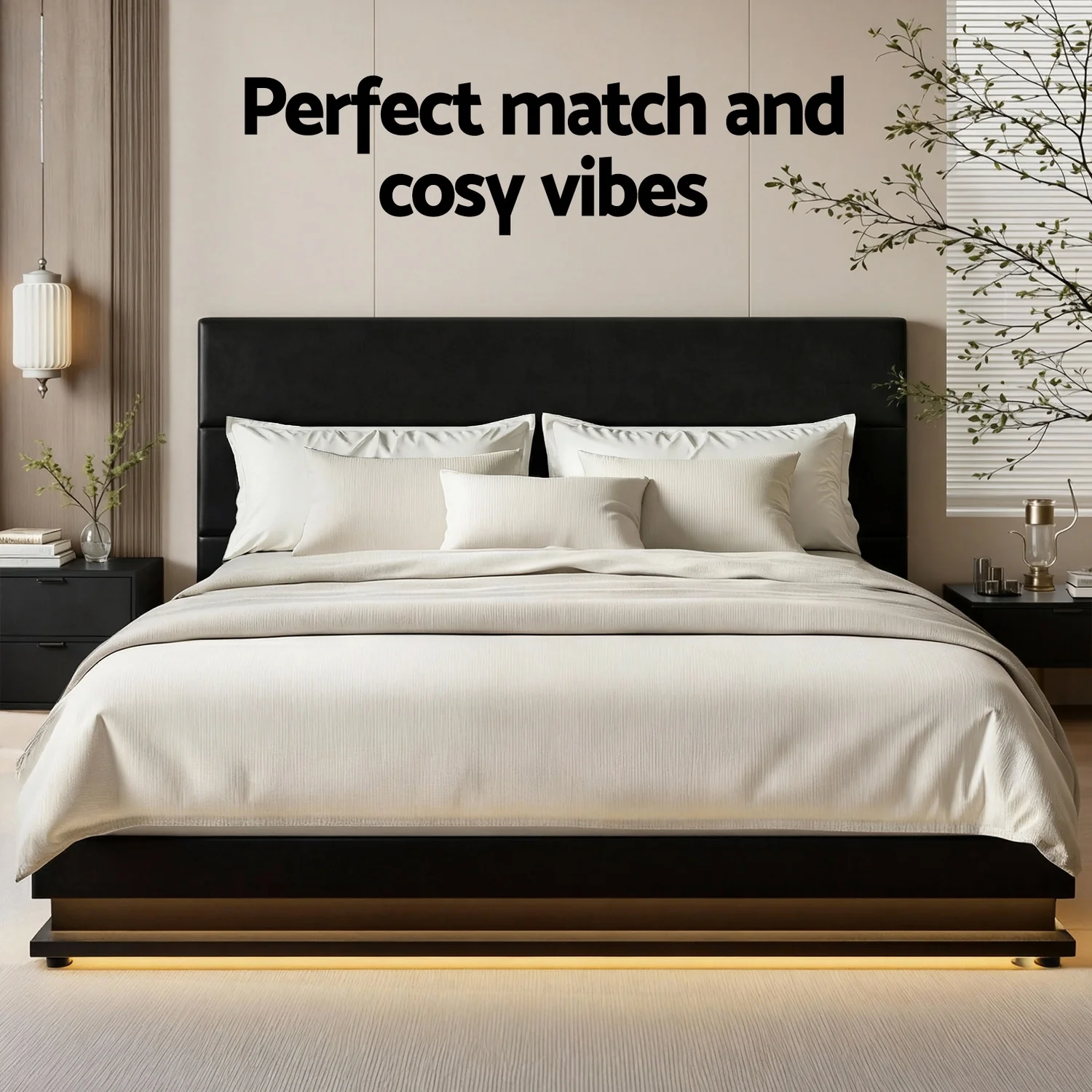 Artiss Bed Frame Double Size LED Gas Lift Black LUMI - Image 7