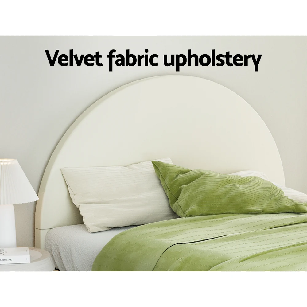 Artiss Bed Frame Double Size Velvet Cream ELLA - Image 4