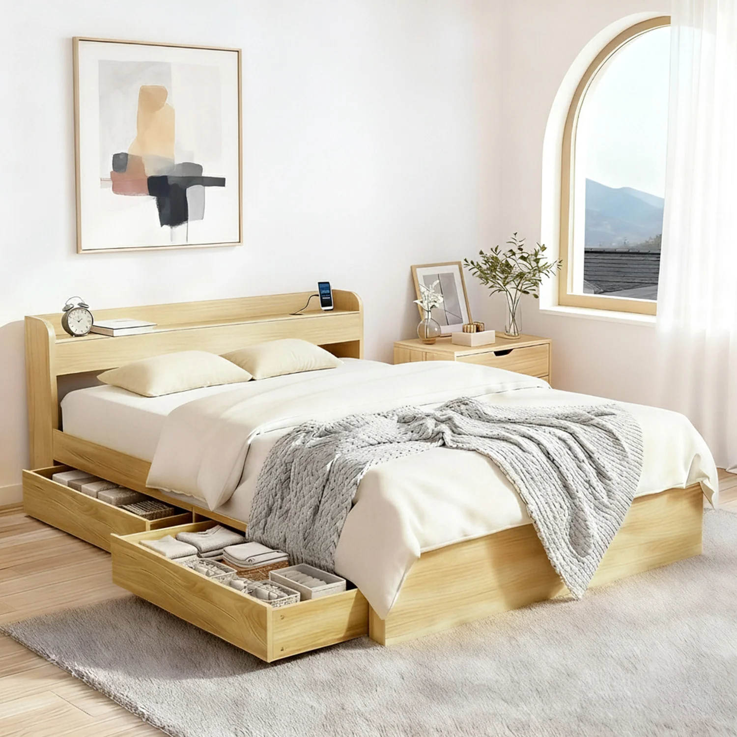 Artiss Bed Frame Double Size with Charging Ports and 2 Drawers AURA - Image 7