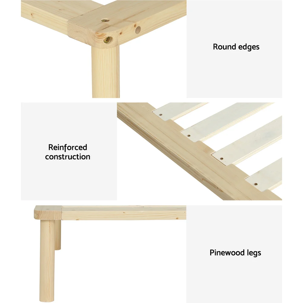 Artiss Bed Frame Double Size Wooden Base Mattress Platform Timber Pine AMBA - Image 6