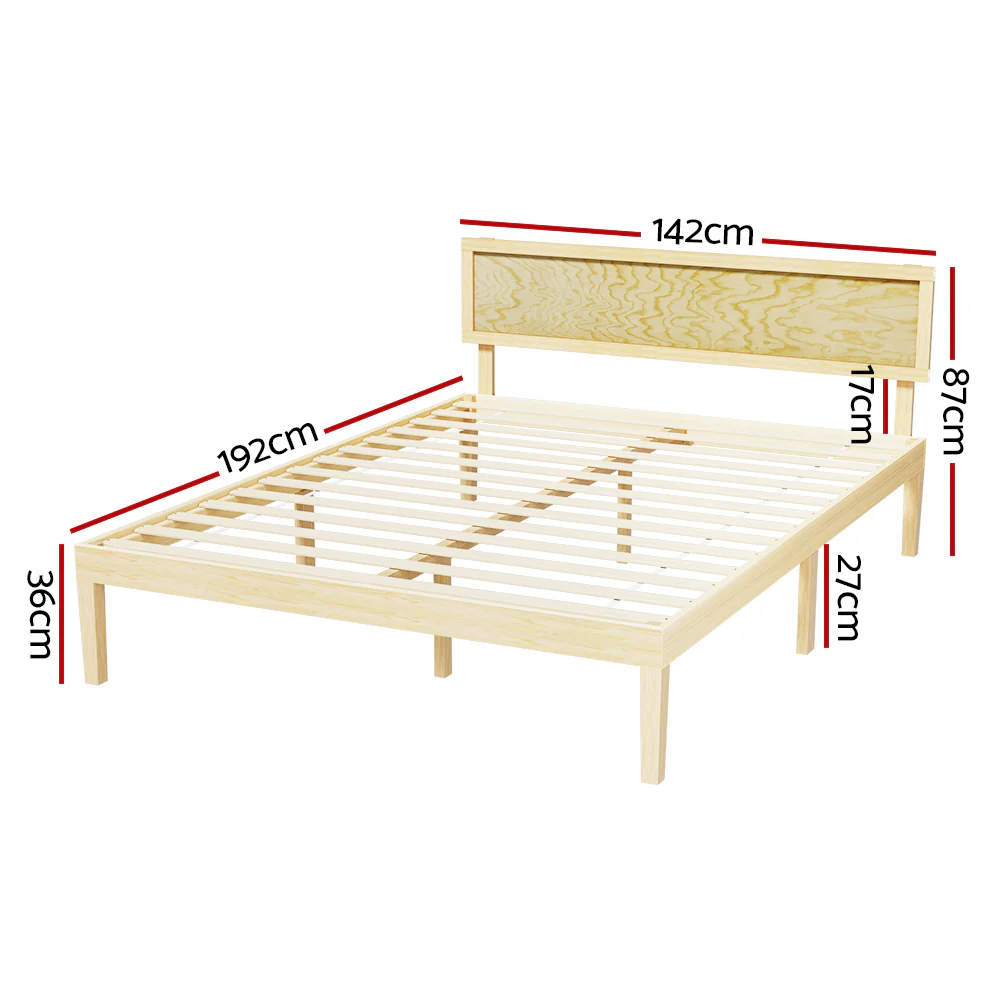 Artiss Bed Frame Double Size Wooden Base Mattress Platform Timber Pine YUMI - Image 2