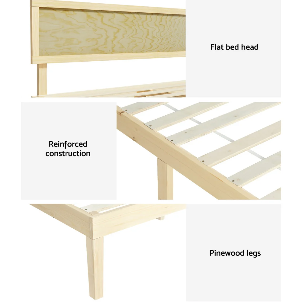 Artiss Bed Frame Double Size Wooden Base Mattress Platform Timber Pine YUMI - Image 6