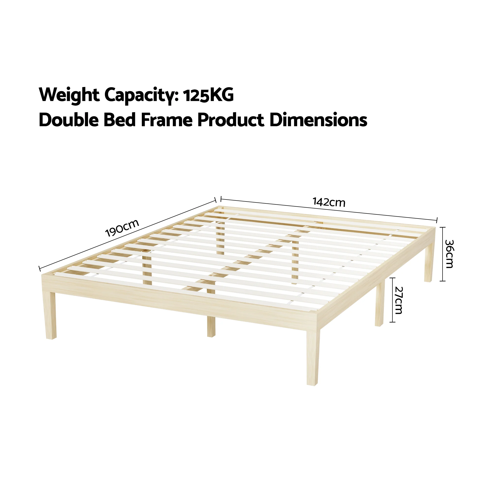 Artiss Bed Frame Double Size Wooden Bed Base BRUNO - Image 3