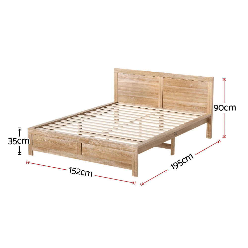 Artiss Bed Frame Double Size Wooden OATMEAL - Image 2