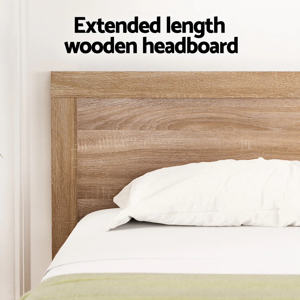 Artiss Bed Frame Double Size Wooden OATMEAL - Image 5