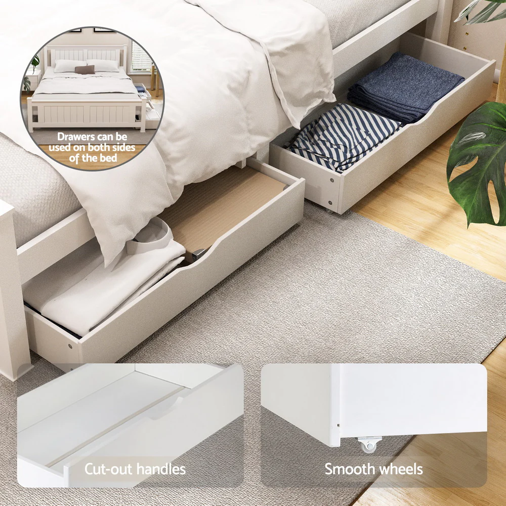 Artiss Bed Frame Double Size Wooden Platform with 2 Storage Drawers White RIO - Image 4
