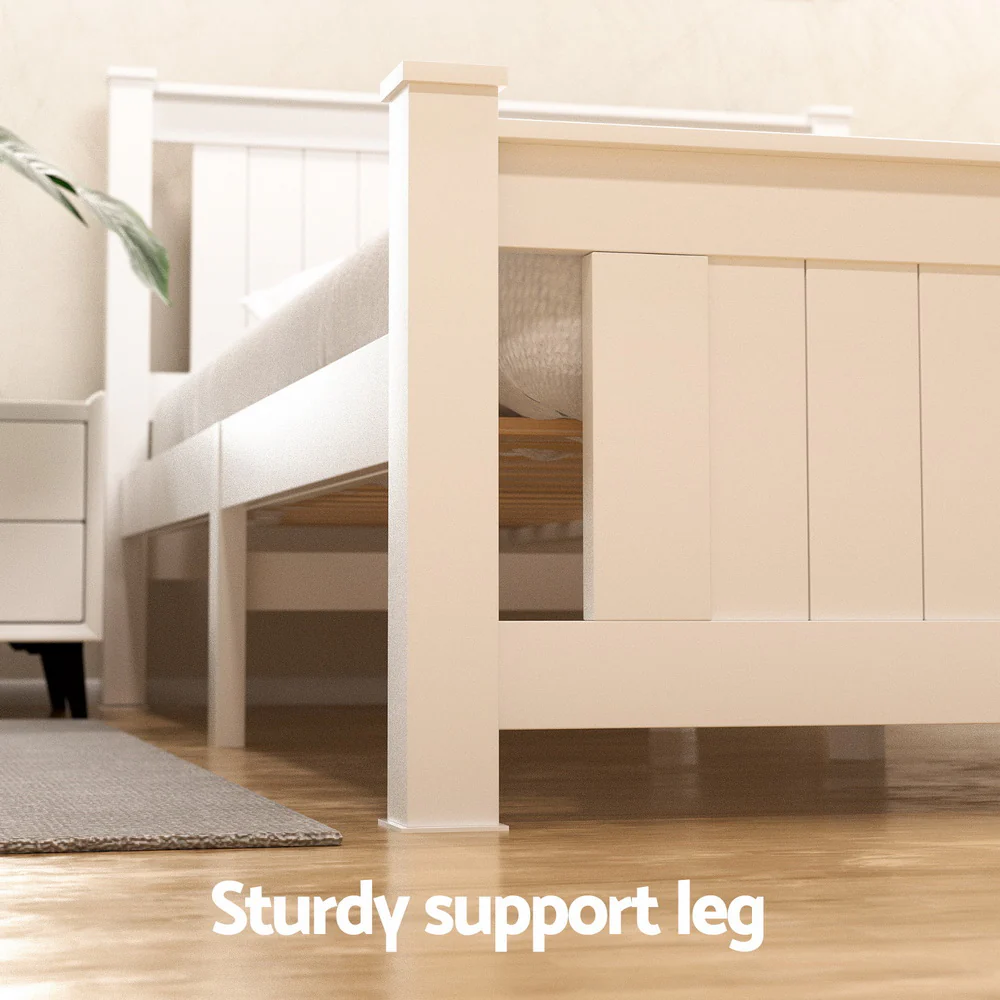 Artiss Bed Frame Double Size Wooden Platform with 2 Storage Drawers White RIO - Image 6