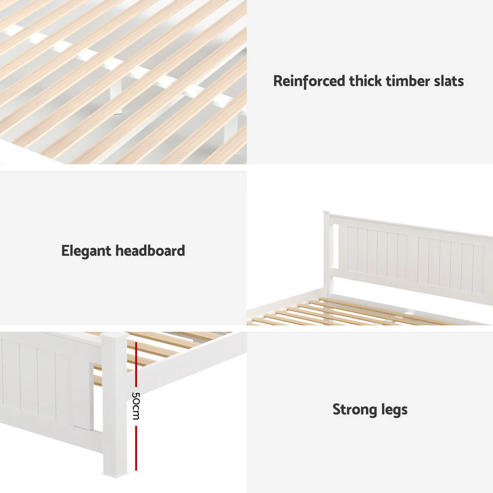 Artiss Bed Frame Double Size Wooden Platform with 2 Storage Drawers White RIO - Image 7