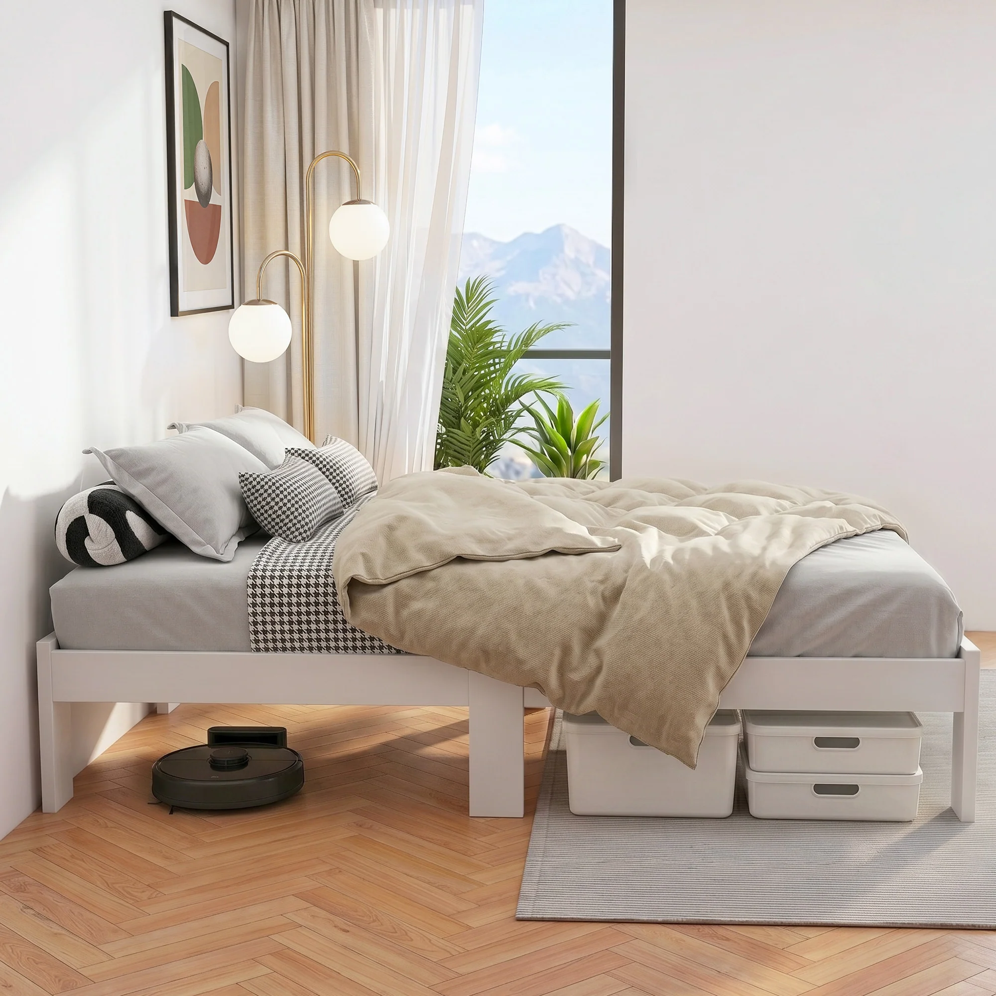 Artiss Bed Frame Double Size Wooden White JADE - Image 7