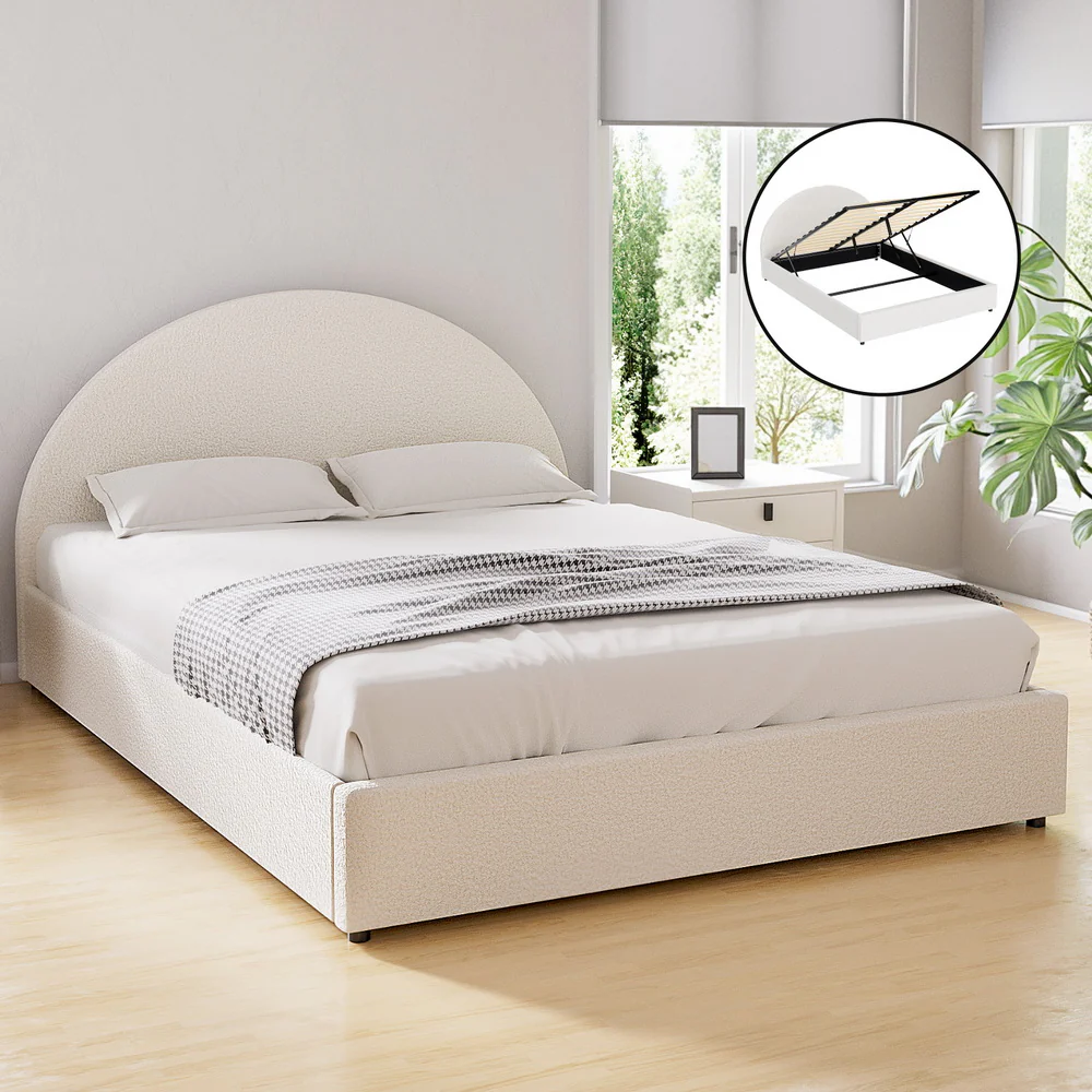 Artiss Bed Frame Gas Lift Strorage Beds Base Platform Boucle Fabric Queen ELLA - Image 7
