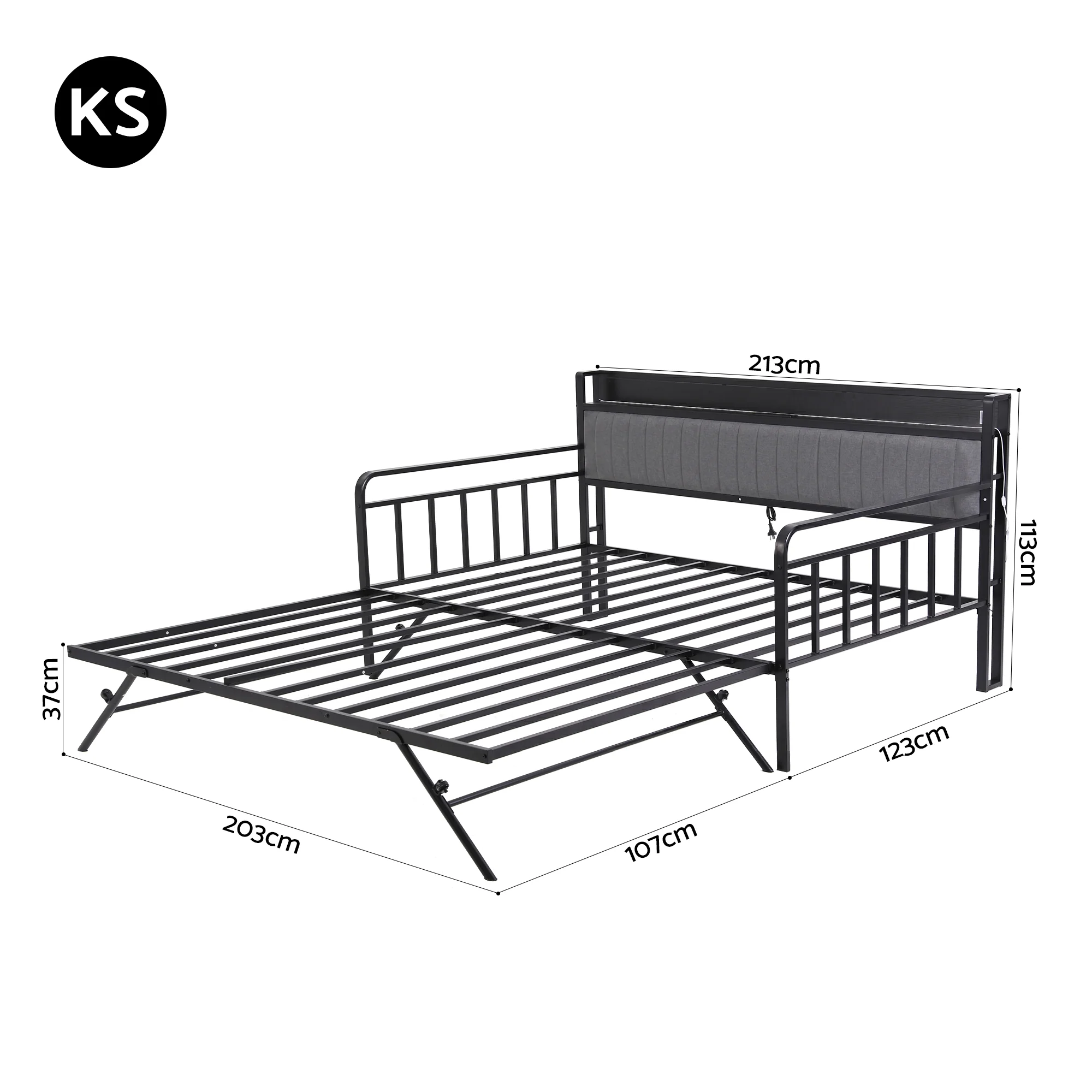 Artiss Bed Frame King Single LED Metal Trundle Daybed with Charging Station TURN - Image 3