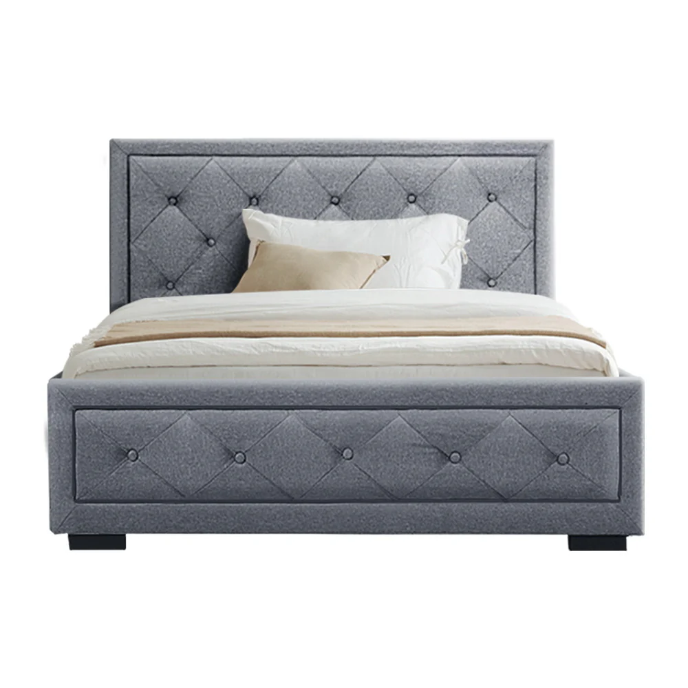 Artiss Bed Frame King Single Size Gas Lift Storage Mattress Base Wooden Grey - Image 3