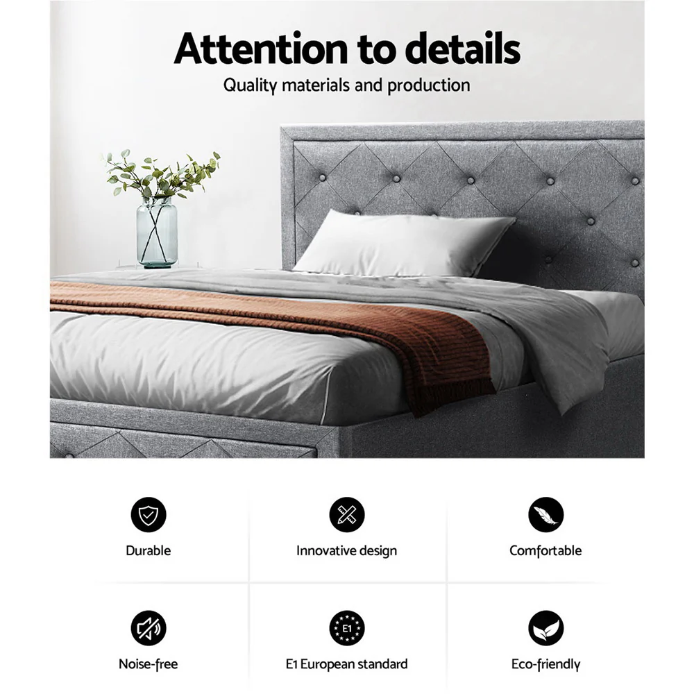 Artiss Bed Frame King Single Size Gas Lift Storage Mattress Base Wooden Grey - Image 4