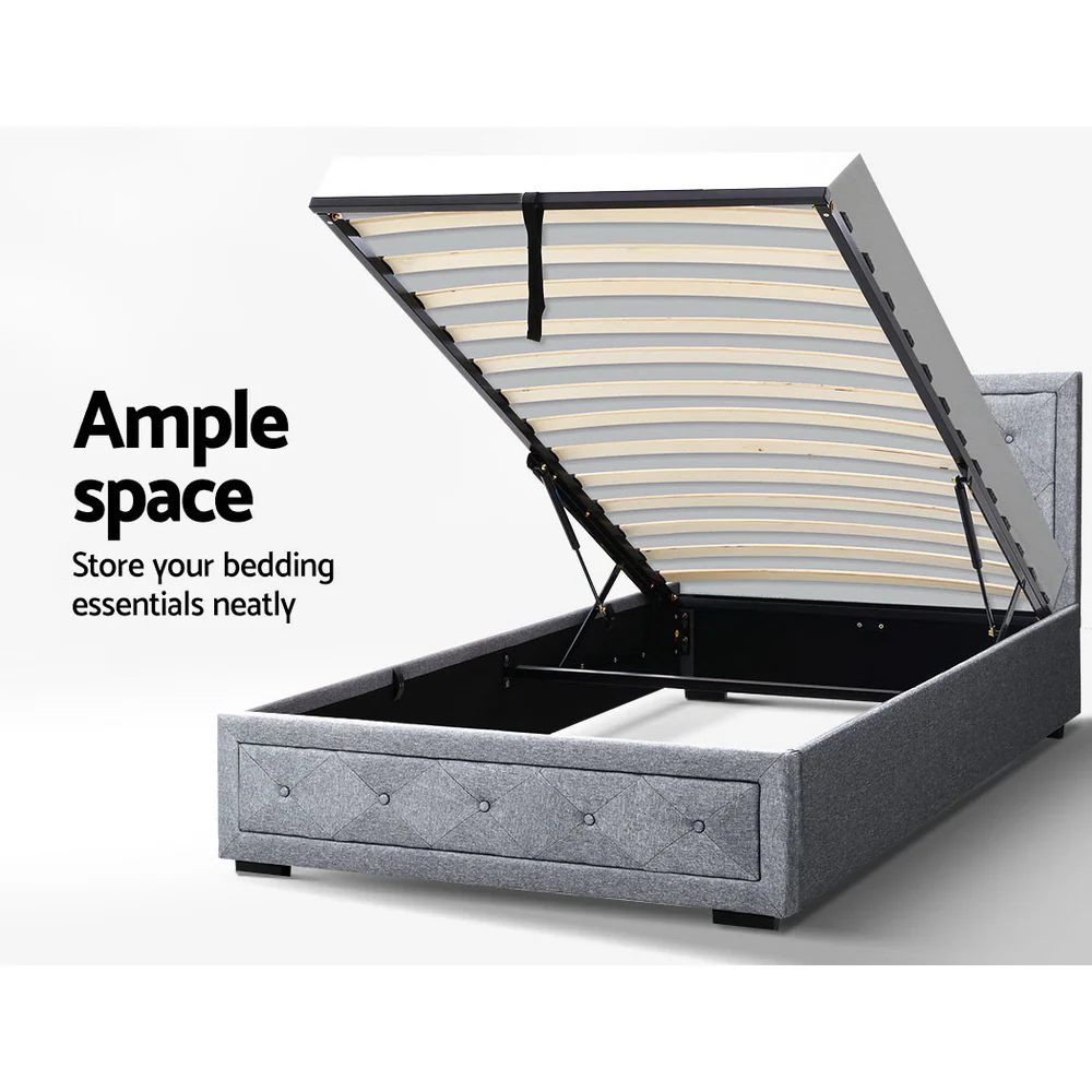 Artiss Bed Frame King Single Size Gas Lift Storage Mattress Base Wooden Grey - Image 6