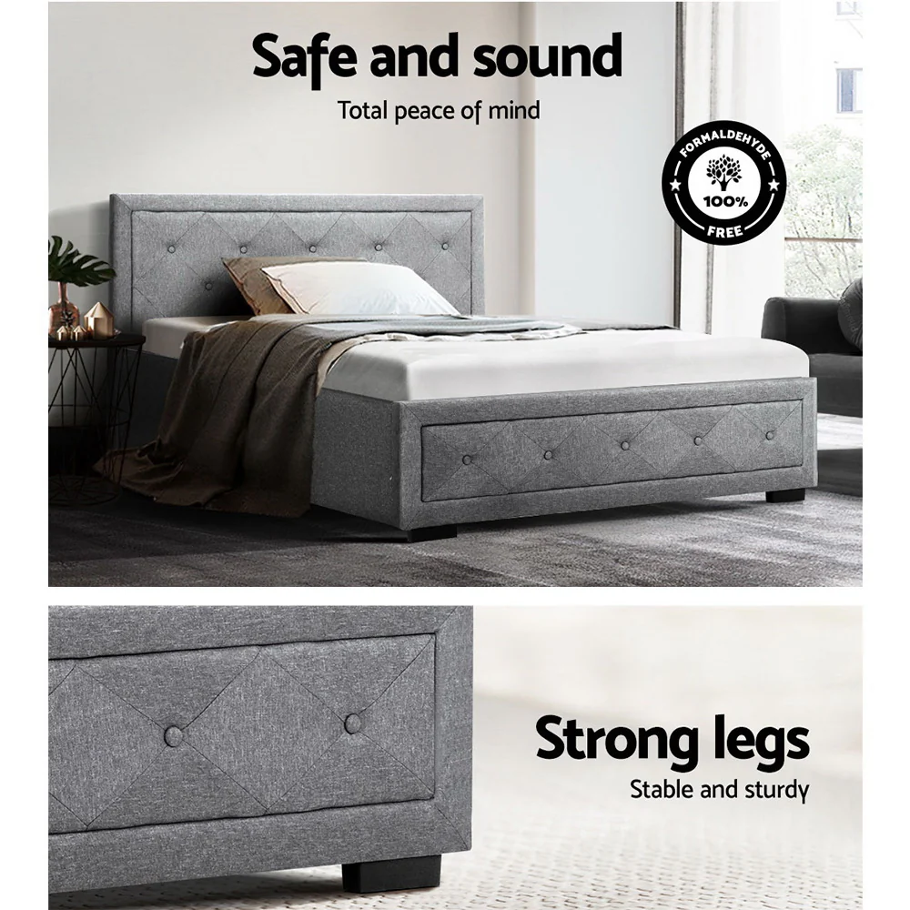 Artiss Bed Frame King Single Size Gas Lift Storage Mattress Base Wooden Grey - Image 7