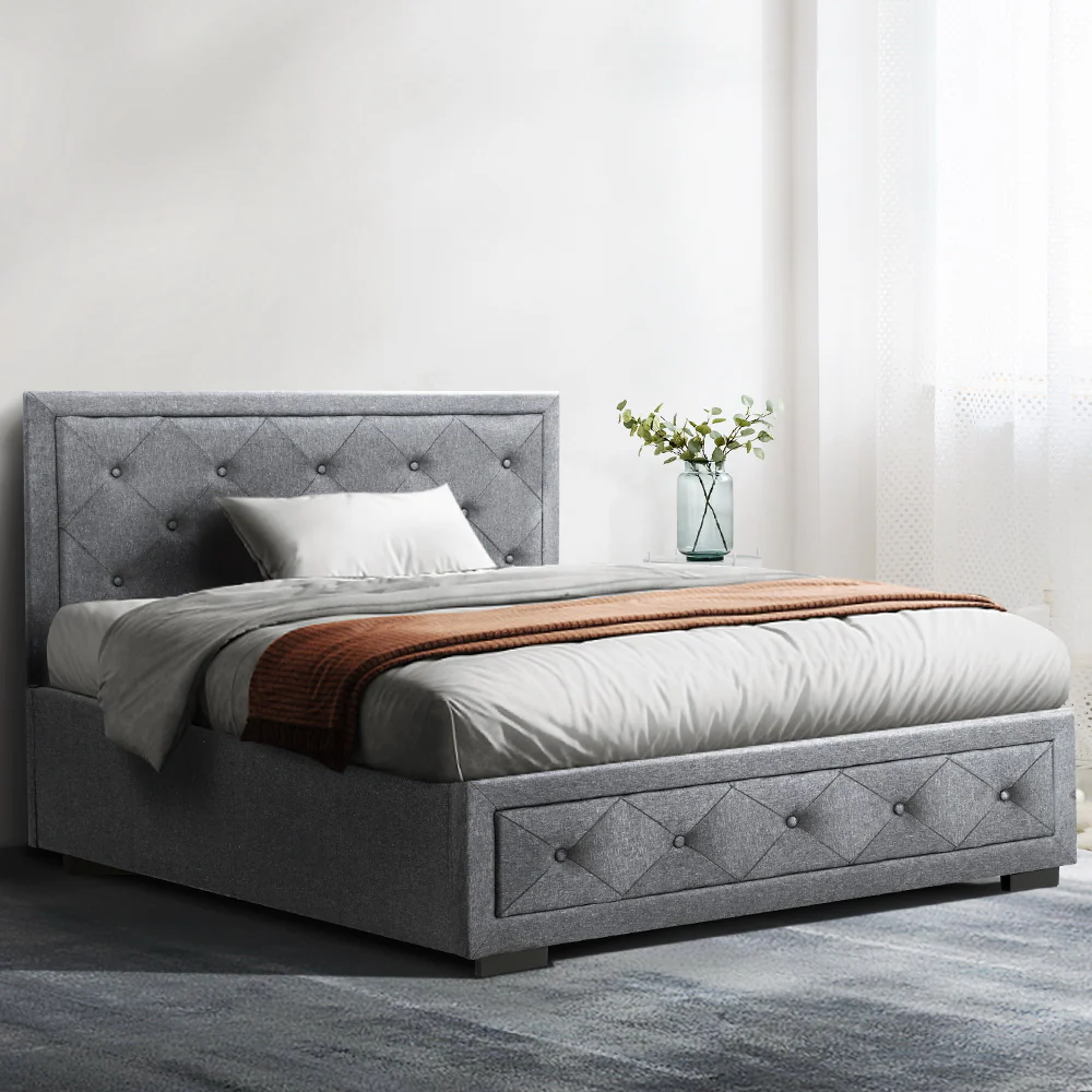 Artiss Bed Frame King Single Size Gas Lift Storage Mattress Base Wooden Grey - Image 8