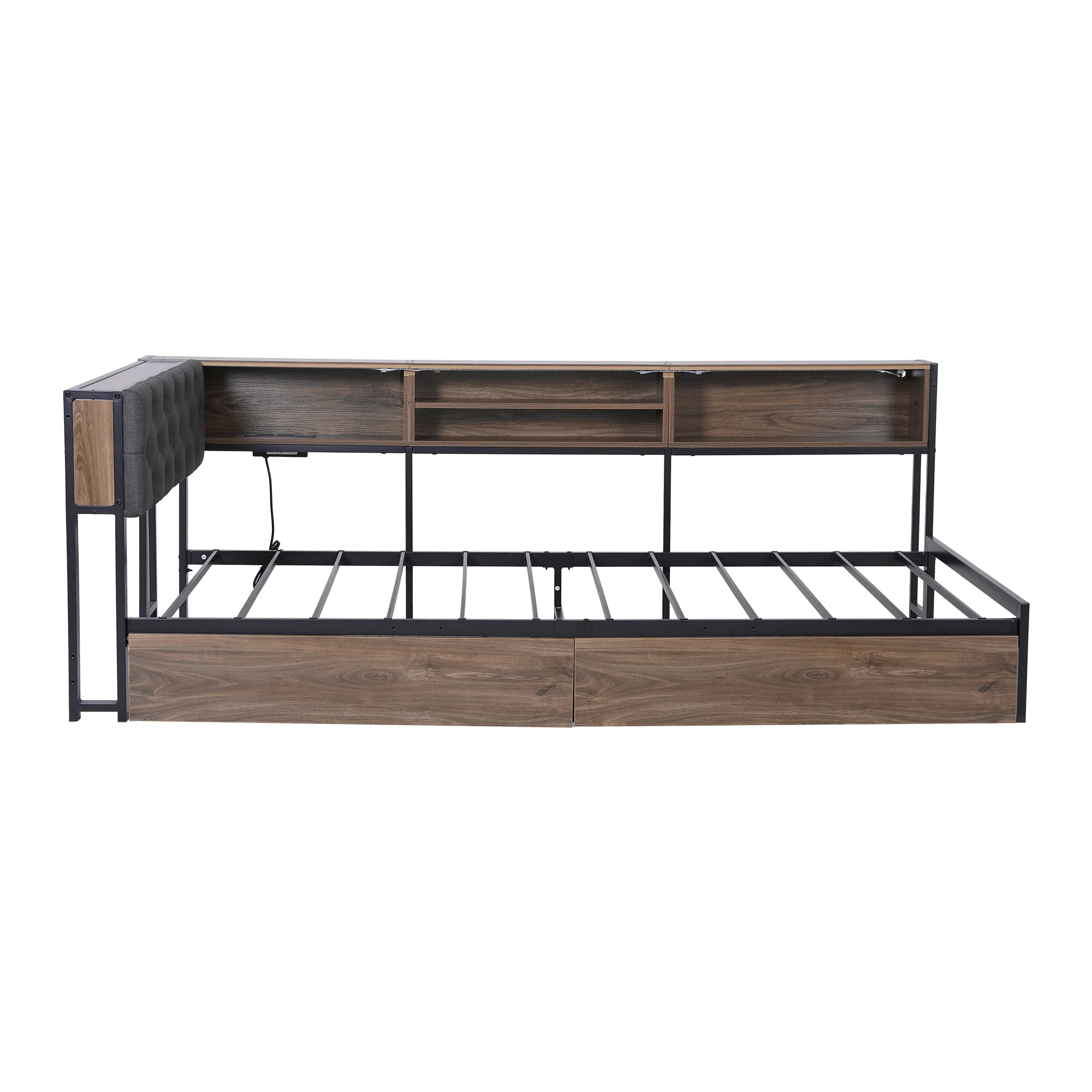 Artiss Bed Frame King Single Size with 2 Drawers and Charging Station Metal Corner Bed Base - Image 4