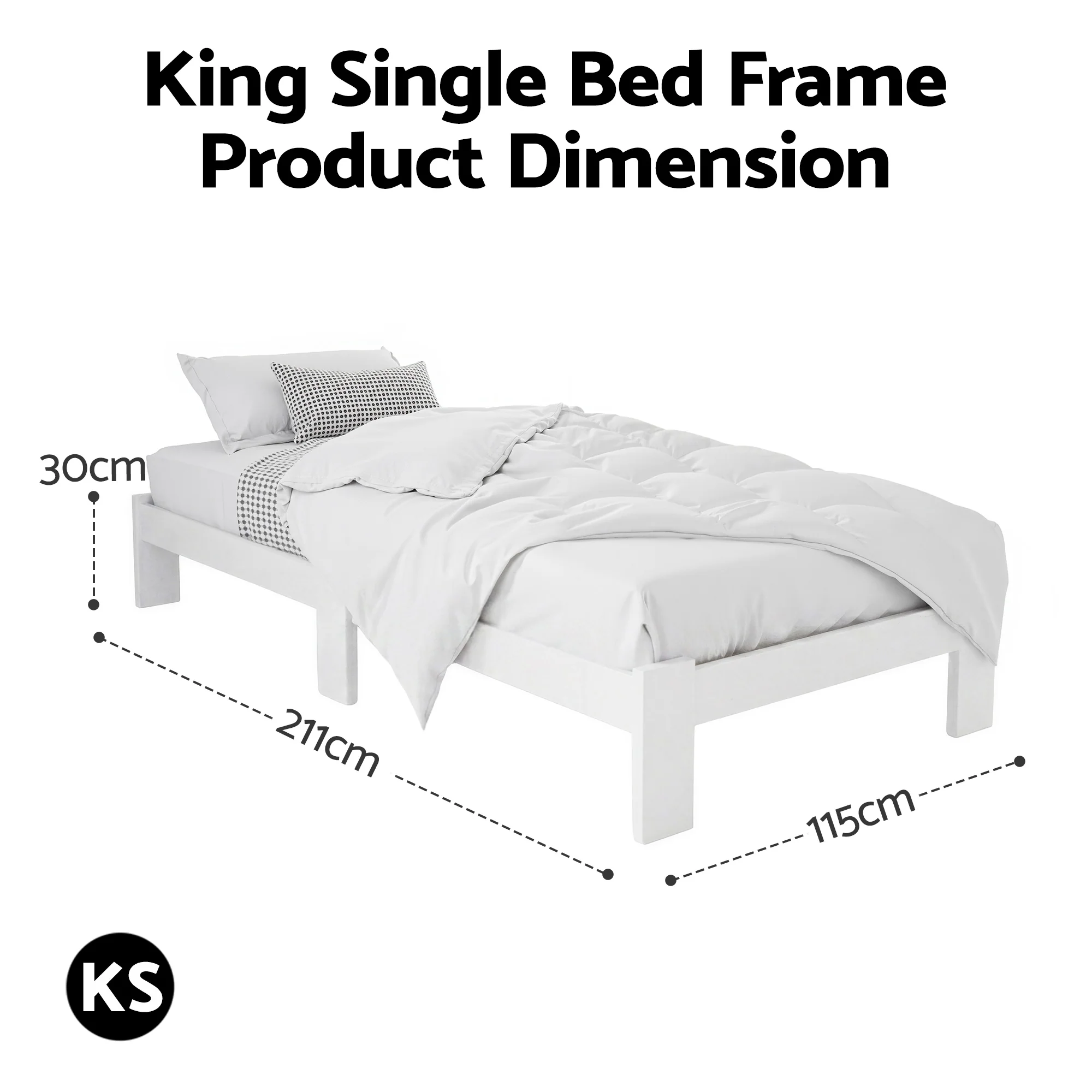 Artiss Bed Frame King Single Size Wooden White JADE - Image 3