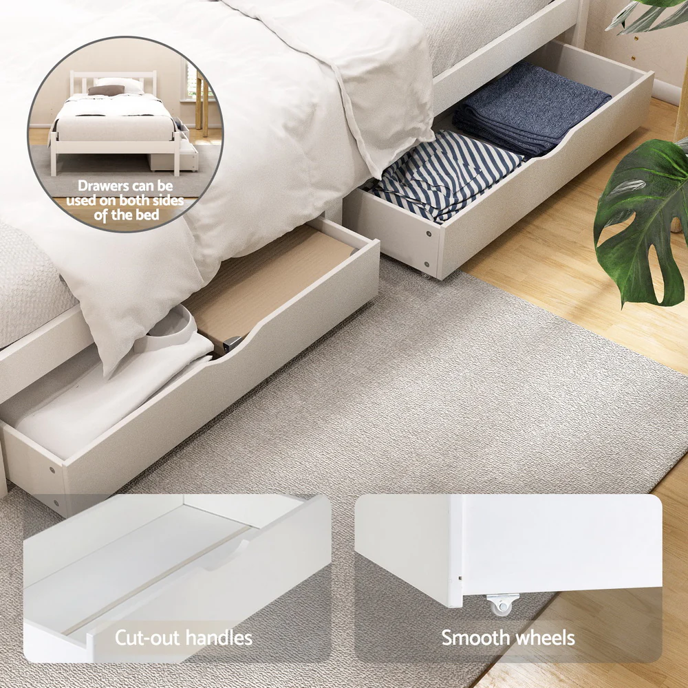 Artiss Bed Frame King Single Size Wooden Platform with 2 Storage Drawers White - Image 4