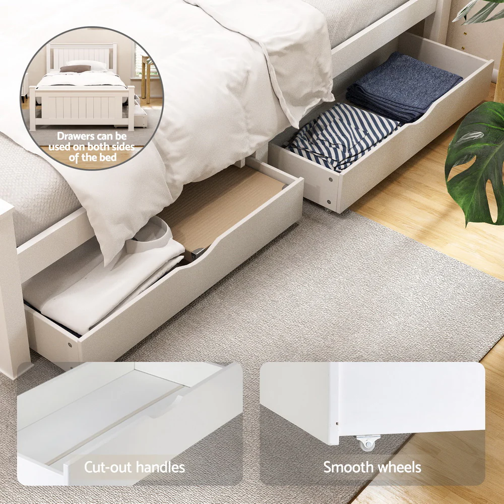 Artiss Bed Frame King Single Size Wooden Platform with 2 Storage Drawers White RIO - Image 4
