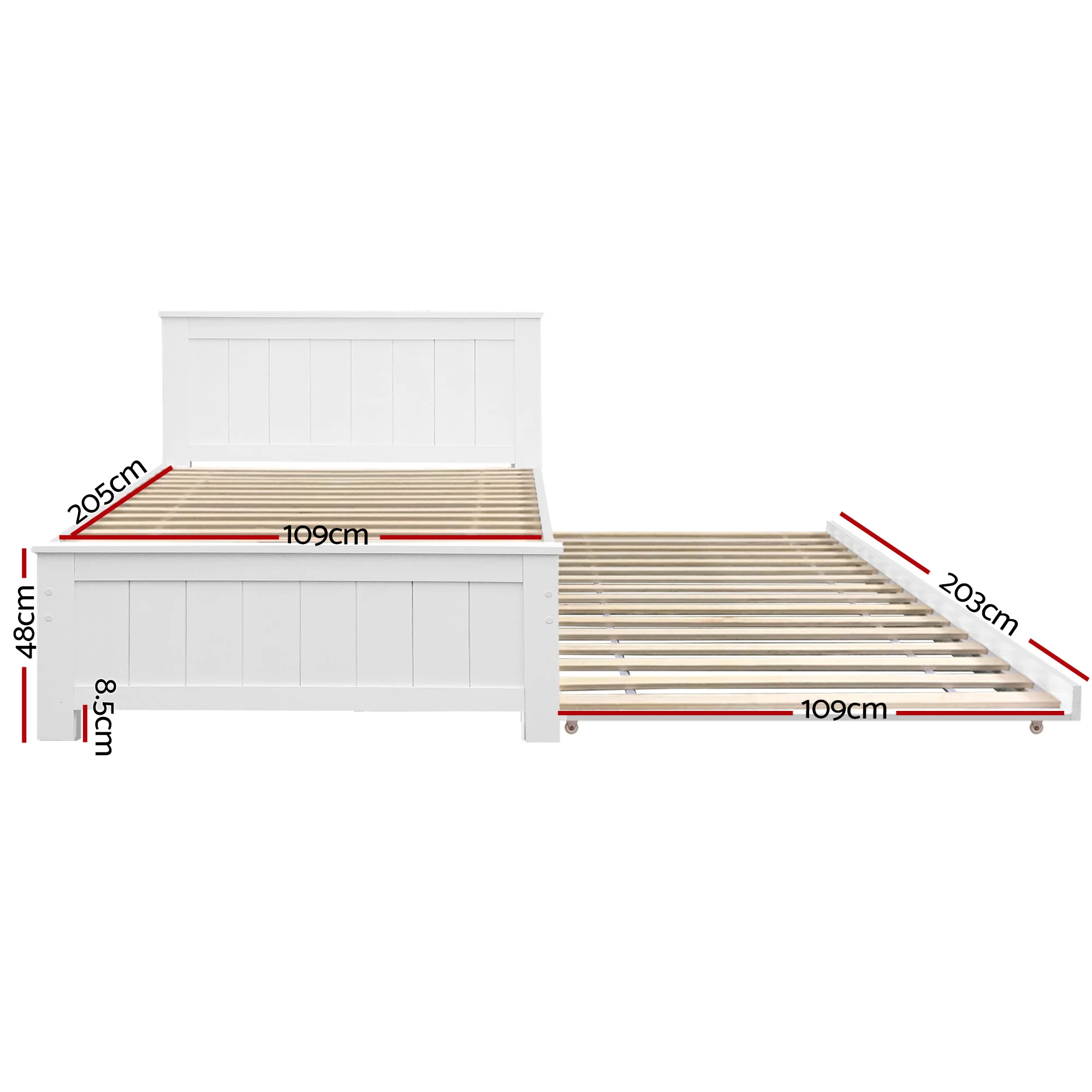 Artiss Bed Frame King Single Size Wooden Trundle Daybed White ELVIS - Image 3