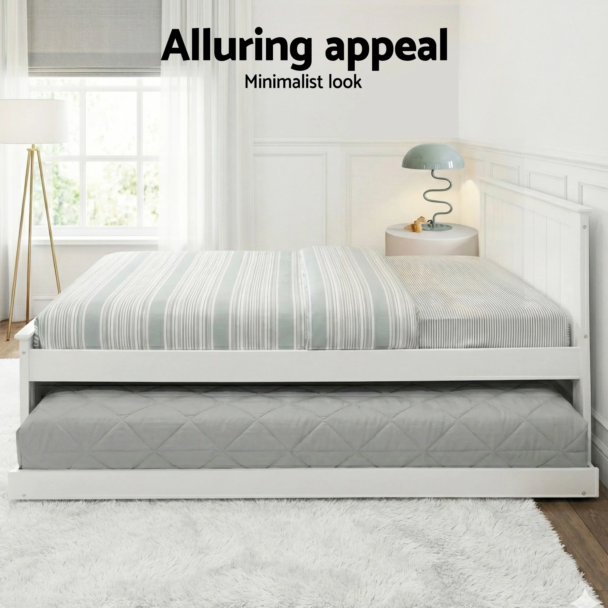Artiss Bed Frame King Single Size Wooden Trundle Daybed White ELVIS - Image 7