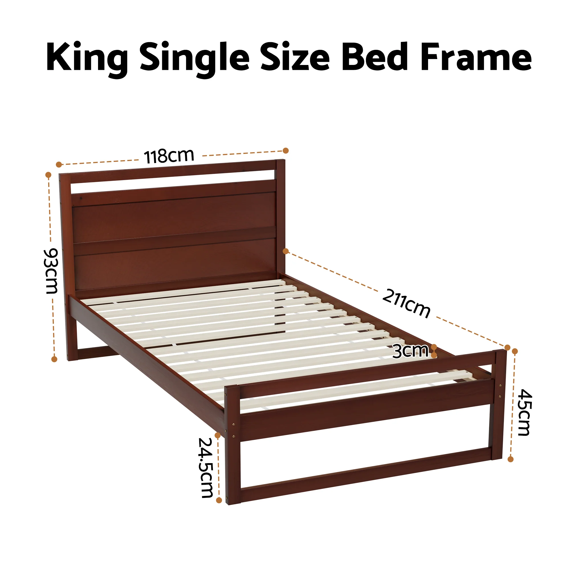 Artiss Bed Frame King Single Size Wooden Walnut WITTON - Image 3