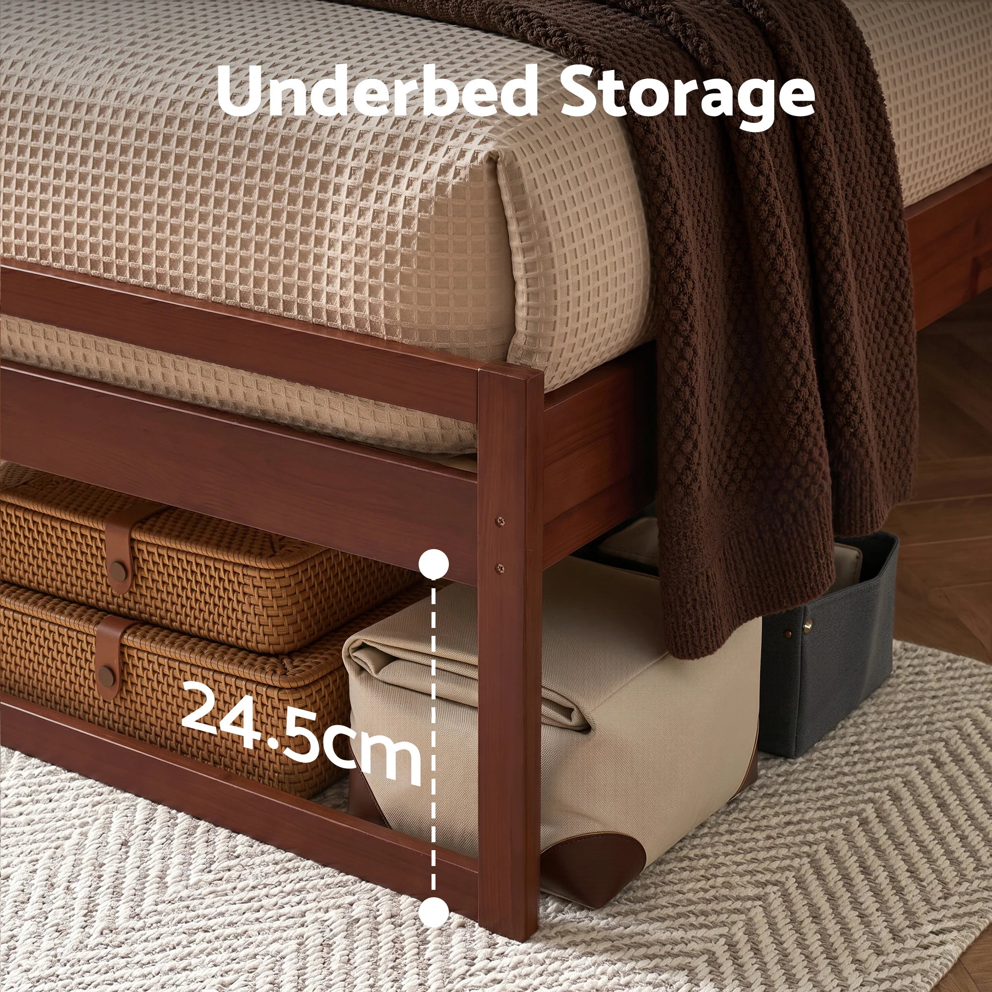 Artiss Bed Frame King Single Size Wooden Walnut WITTON - Image 5