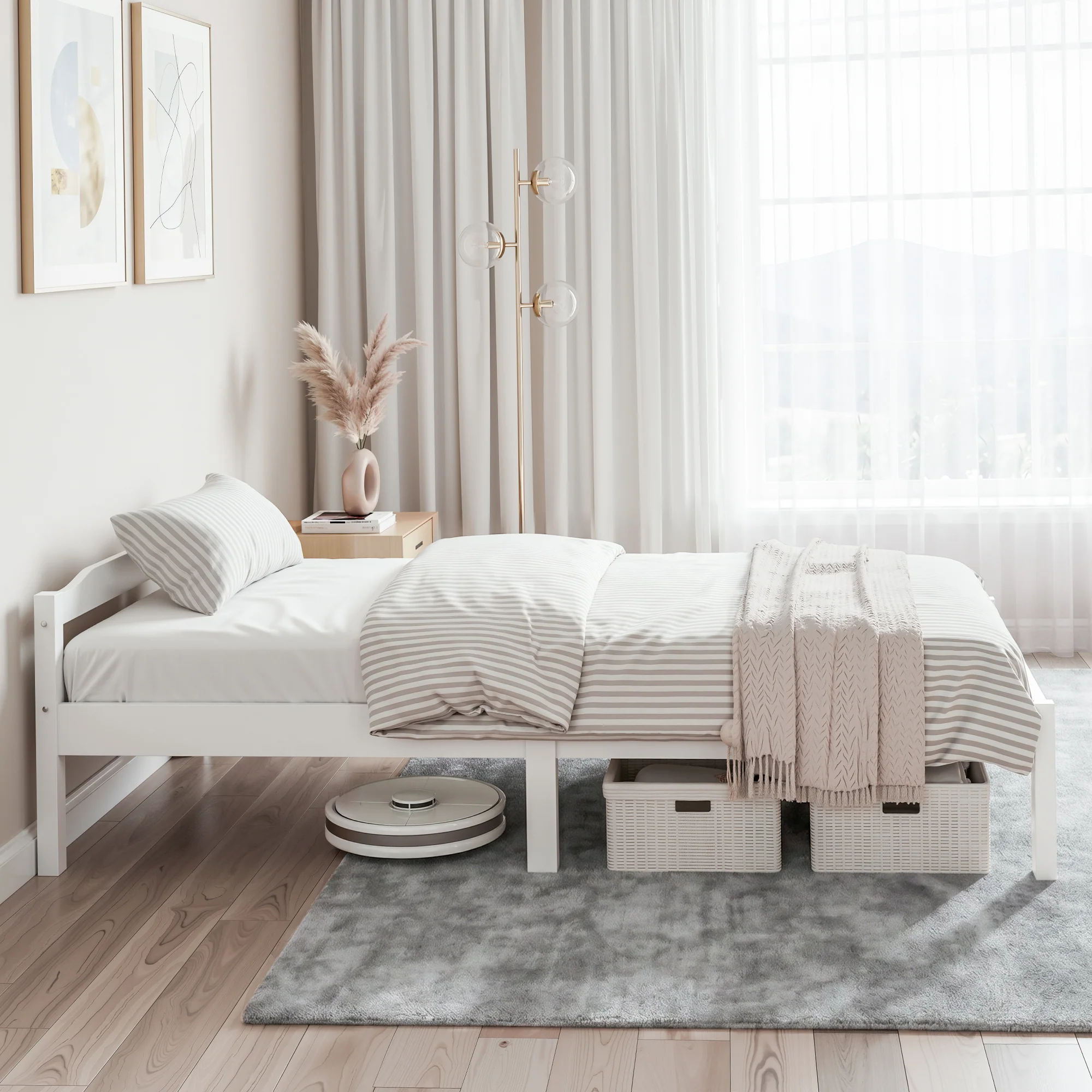 Artiss Bed Frame King Single Size Wooden White LEXI - Image 7