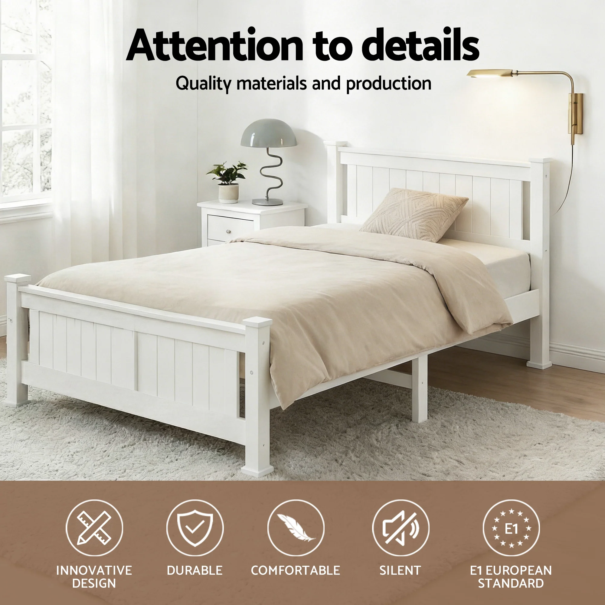 Artiss Bed Frame King Single Size Wooden White RIO - Image 5