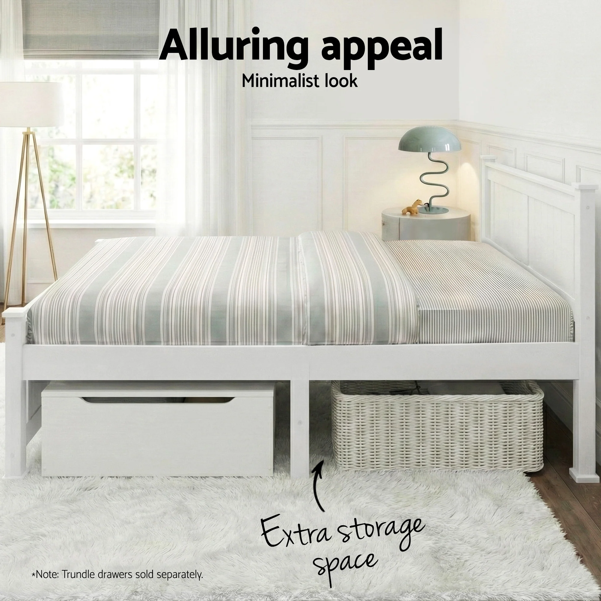 Artiss Bed Frame King Single Size Wooden White RIO - Image 7