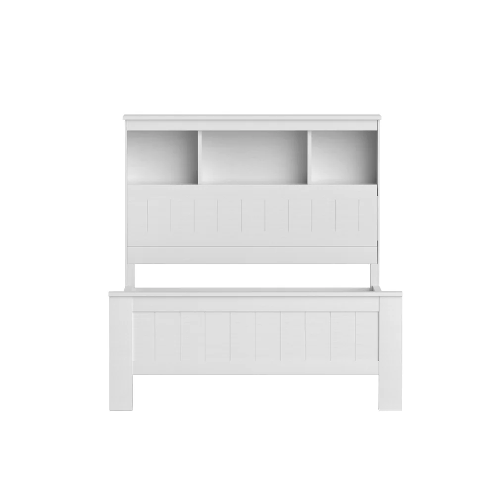 Artiss Bed Frame King Single Size Wooden with 3 Shelves Bed Head White - Image 4