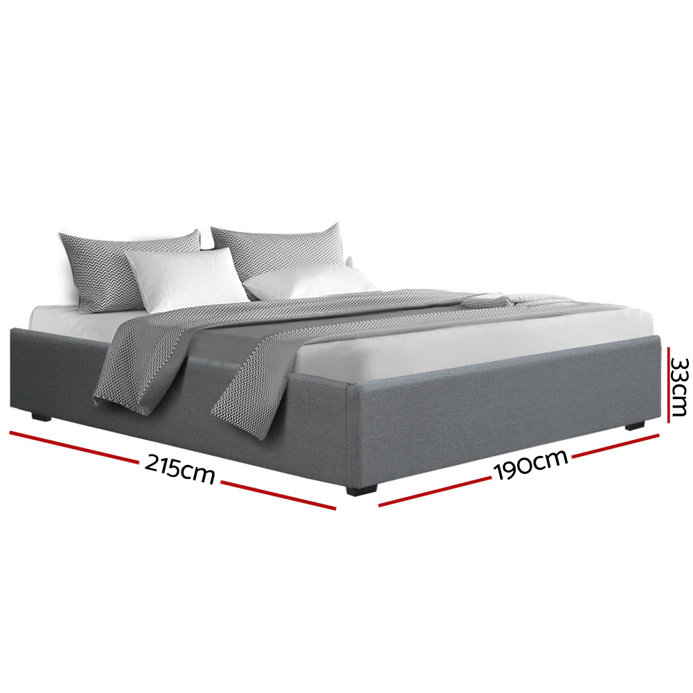 Artiss Bed Frame King Size Gas Lift Base Grey TOKI - Image 3