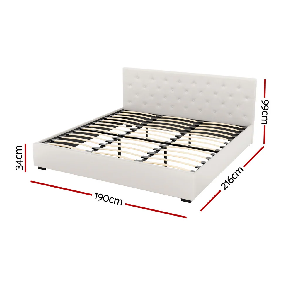 Artiss Bed Frame King Size Gas Lift Beige VILA - Image 2